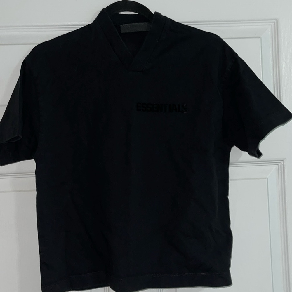 Essentials, black V-neck cotton T-shirt